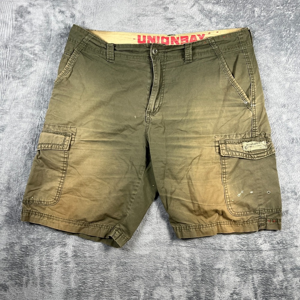 Unionbay Cargo Shorts Mens 34 Olive Green Cotton Logo Utility Pockets Flat Front